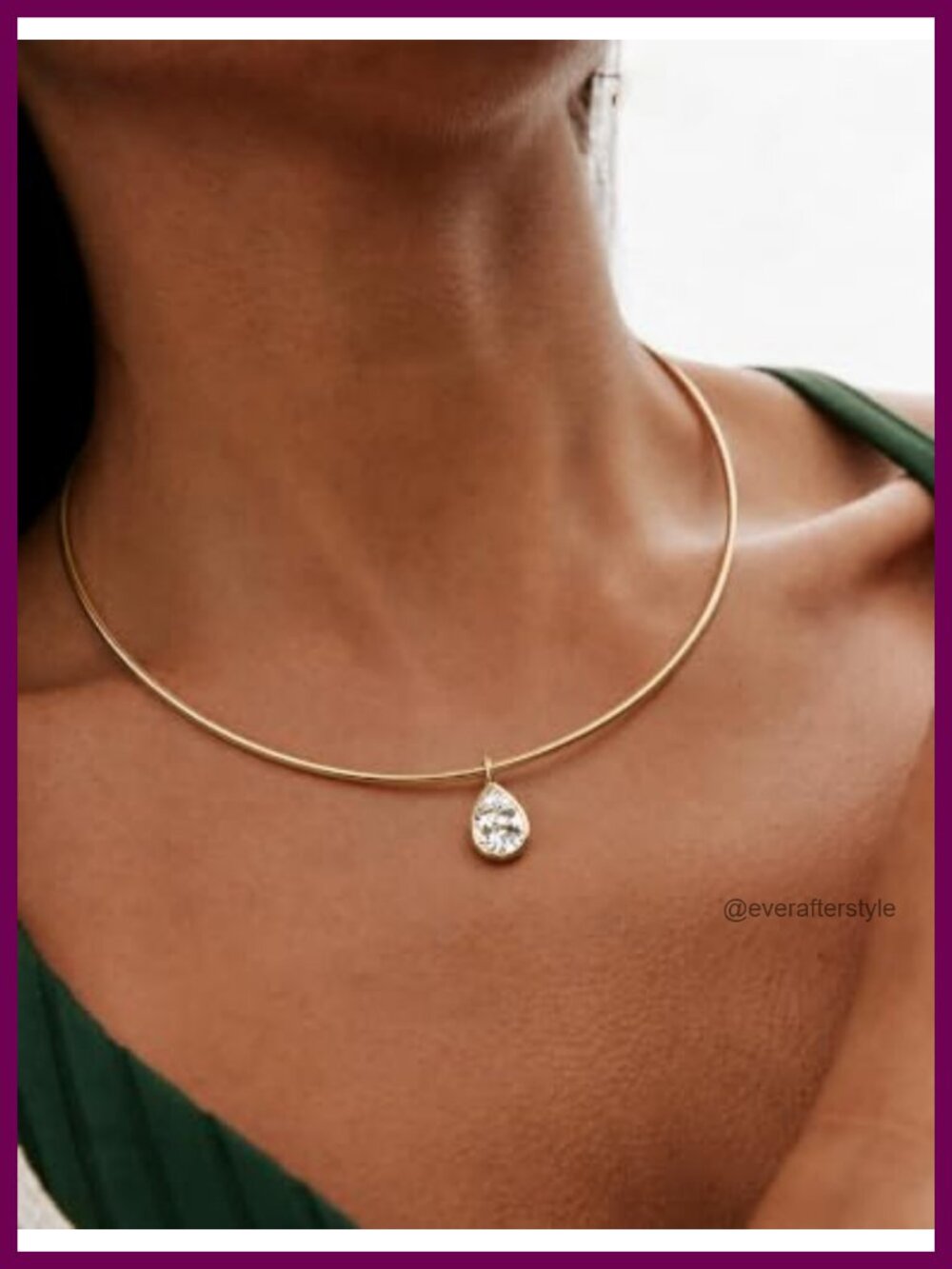 Gold Plated Choker Collar Necklace with Cubic Zirconia Pendants for Women - Picture 4 of 6